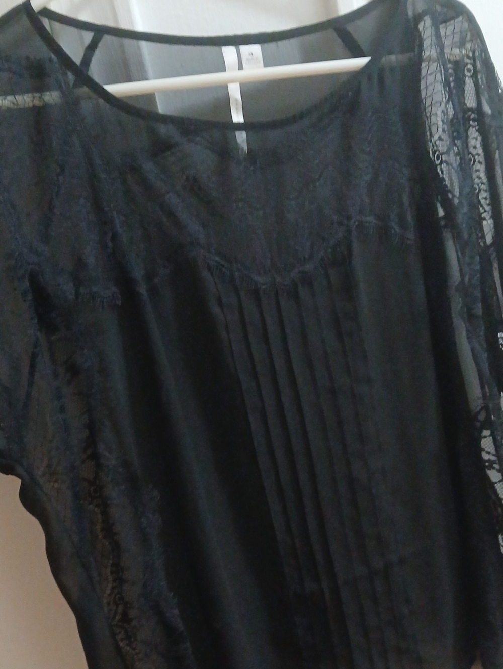 LC Lauren Conrad Black Lace Pintuck Blouse